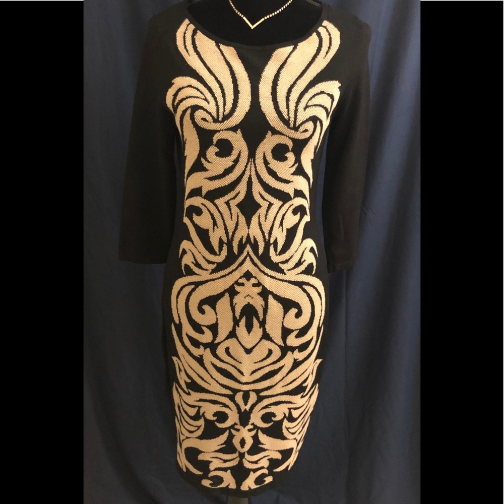 NINE WEST BOAT NECK DAMASK KNIT SWEATER DRESS